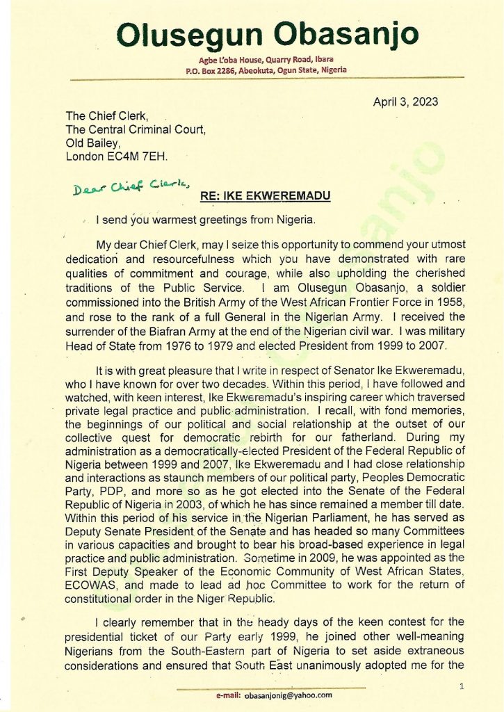 Ekweremadu Ike an appeal by OBJ for clemency from UK April 2023 1 page 0001